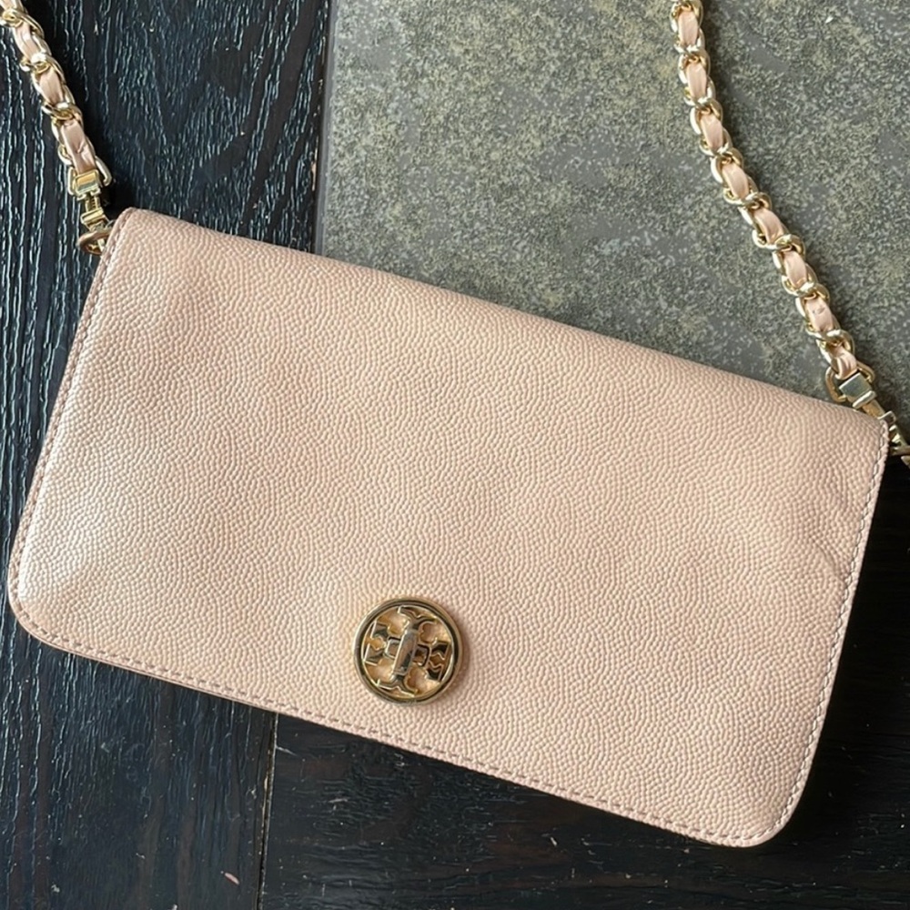 Tan Leather Clutch with Gold Accent